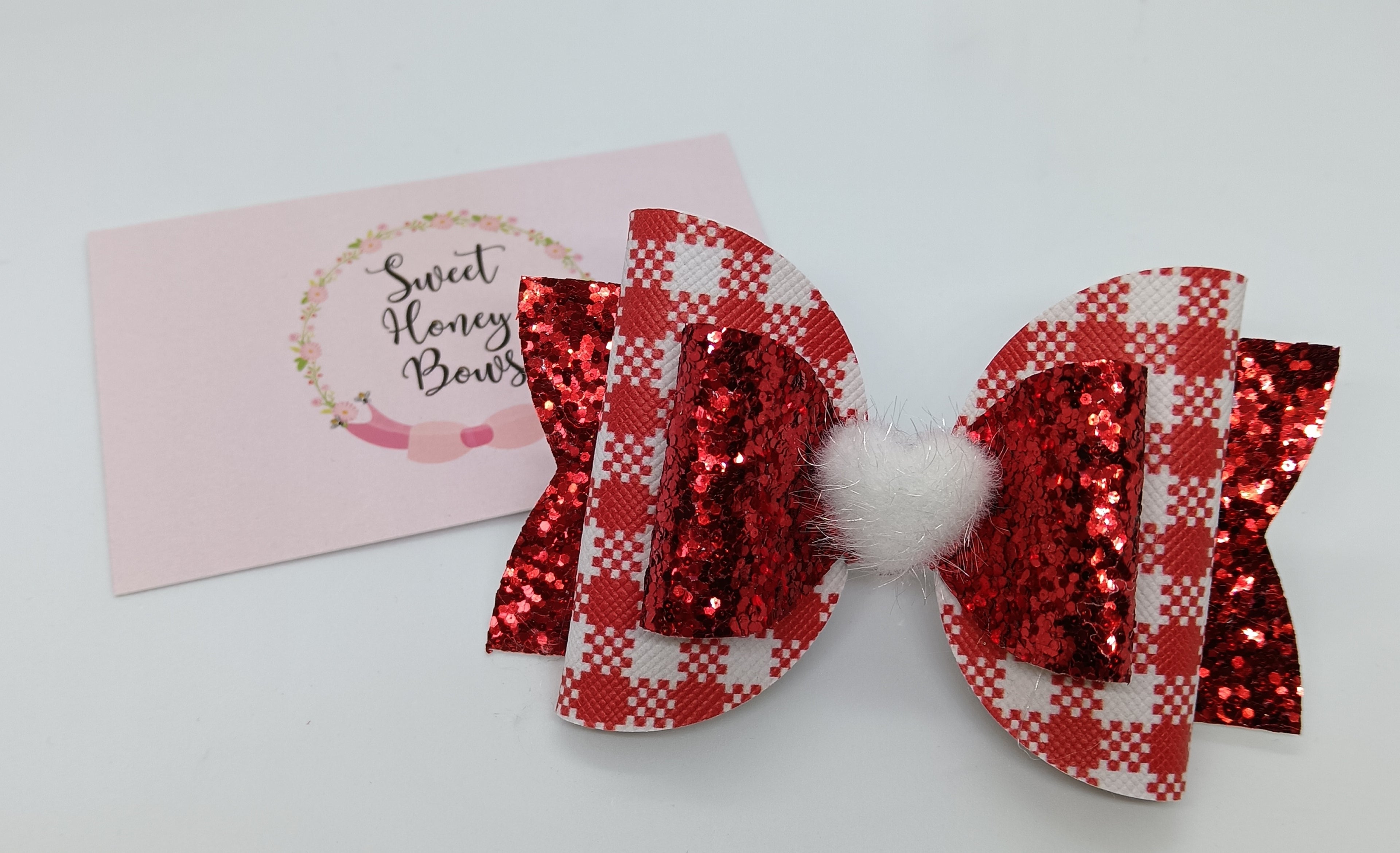 Red Fluffy Heart Bow