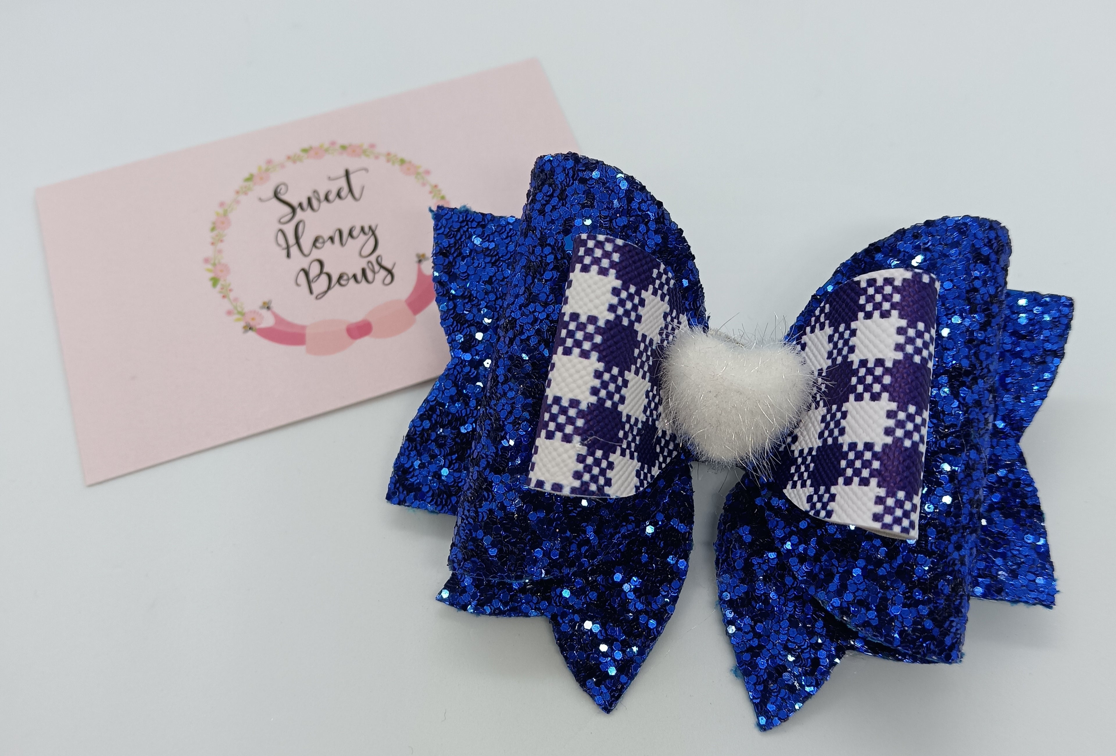 Blue Fluffy Heart Hair Bow