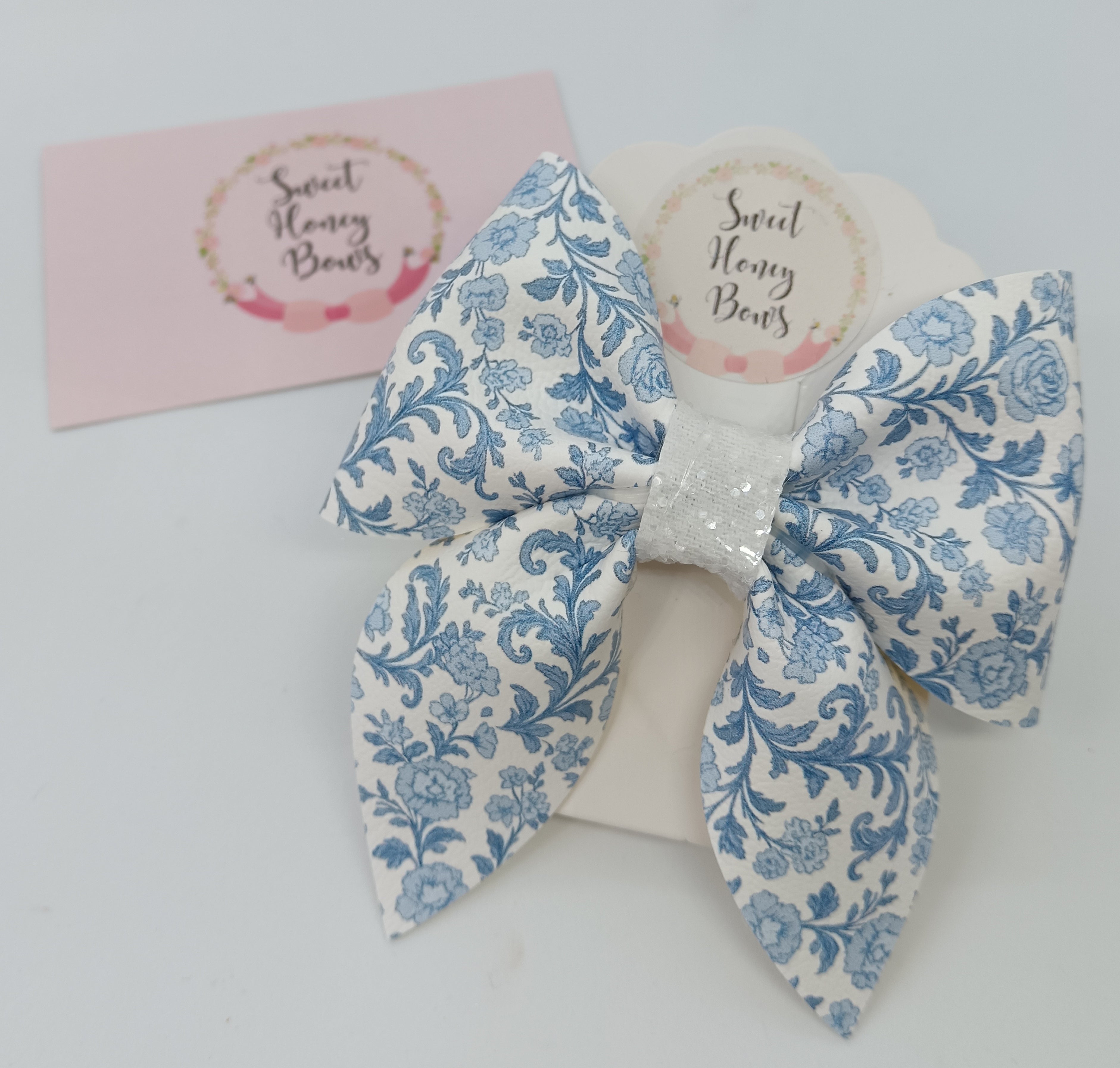 Blue Vintage Floral Bow