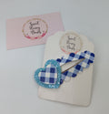 Blue Gingham Heart Clip