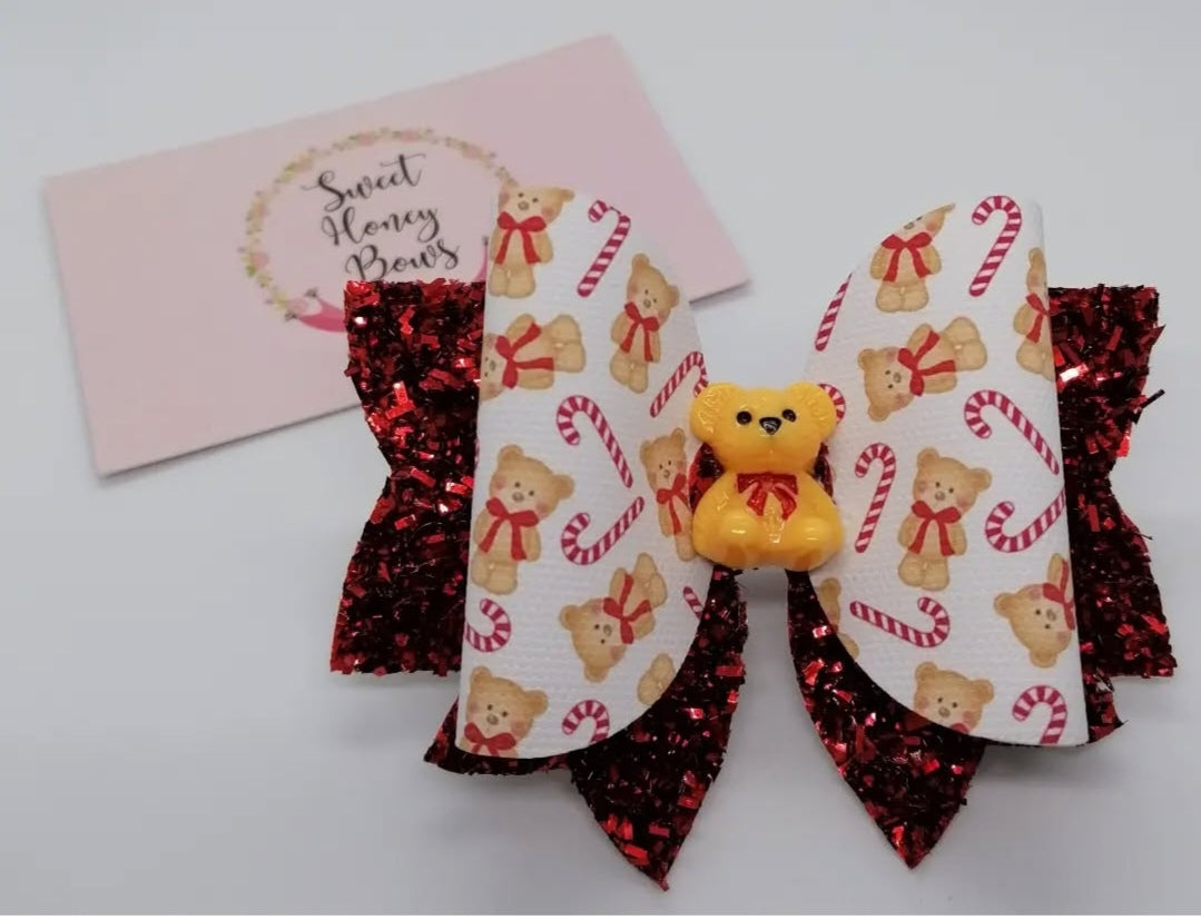 Candy Cane Teddy Bow