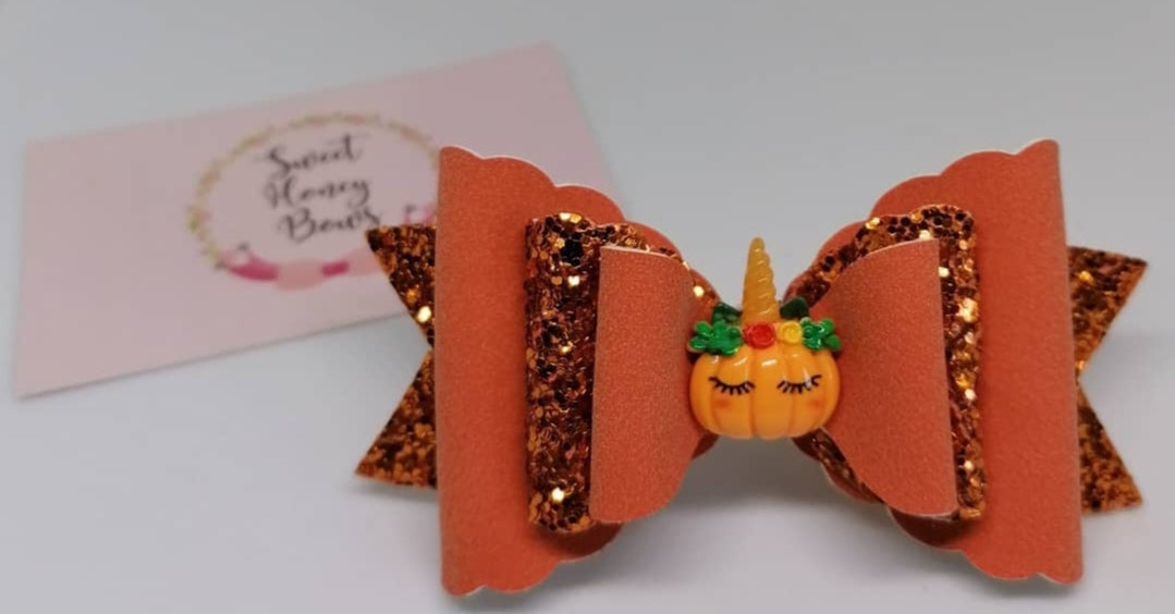 Glitter Suede Pumpkin Bow
