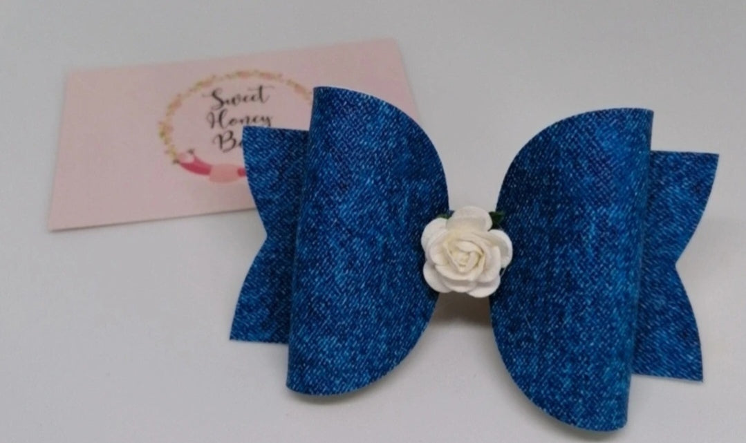 Denim Rose Bow